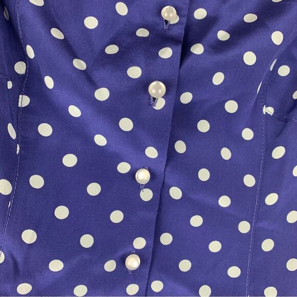 J. Peterman women's size 10 medium silk blue polka dot button up dress - Picture 7 of 12